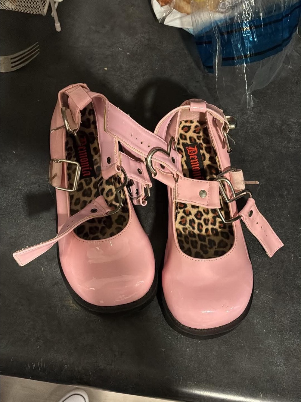 Demonia Pink Patent Heart-Buckle Mary Jane Kids Shoes